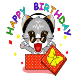 🎉 HAPPY BIRTHDAY cumpleaños, gato, regalo, celebración, fiesta, saludo whatsapp sticker
