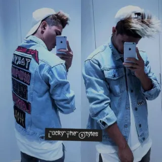 📱 Lucky the Styles Estilo, Moda, Denim, Chaqueta, Lucky the Styles, Outfit, Casual, Selfie whatsapp sticker