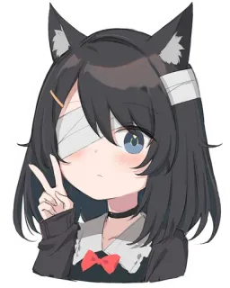 ✌️ Anime, Chica, Orejas de gato, Vendajes, Signo de la paz, Lindo telegram sticker