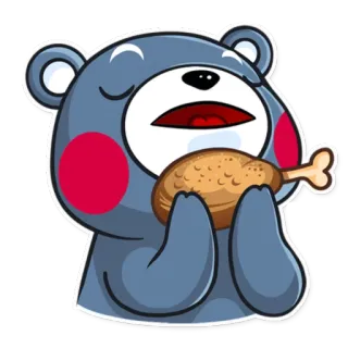 😌 urso, animal, desenho animado, frango, comida, comendo telegram sticker