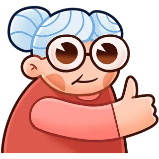 👍 nonna, vecchia, anziana, pollice in su, approvazione, persona anziana, cartone animato whatsapp sticker