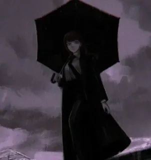 🔗 woman, umbrella, rain, coat, dark, art, illustration telegram sticker