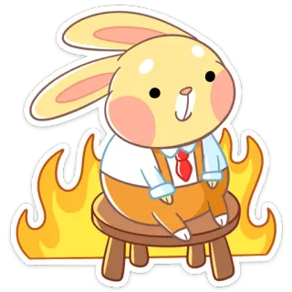 🔥 Hase, Kaninchen, Flammen, Feuer, Cartoon, Niedlich, Sitzend, Stuhl telegram sticker