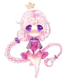 😳 Chibi, Anime, Kawaii, Fille, Princesse, Cheveux roses, Mignon, Robe, Couronne telegram sticker