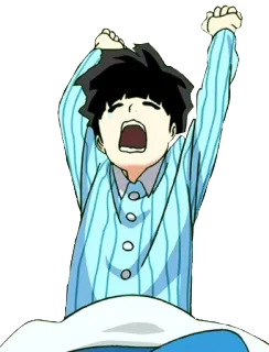 😪 müde, Gähnen, Anime, Morgen, Charakter, Bett whatsapp sticker