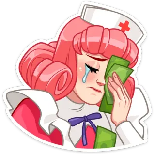 😭 enfermera, llorando, dinero, triste, emocional, salud whatsapp sticker