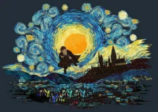 🏰 Harry Potter Harry Potter, Van Gogh, Sternennacht, Hogwarts, Magie, Zauberer, Fantasy, Kunstwerk, Gemälde telegram sticker