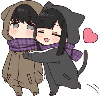 😍 Аниме, Каваий, Милый, Объятие, Кот, Друзья telegram sticker