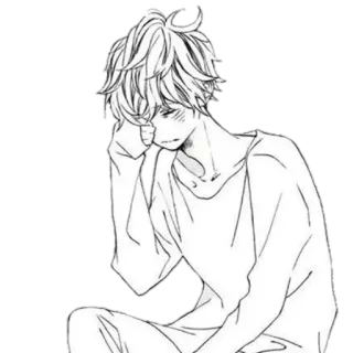 🪁 อนิเมะ, เด็กผู้ชาย, เศร้า, ขาวดำ, นั่ง, ชุดนอน telegram sticker