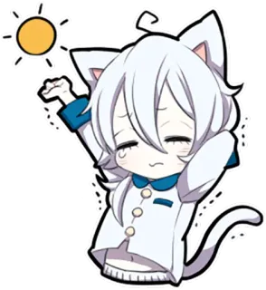 ☀ kot, anime, śpiący, słodki, chibi, rano, słońce telegram sticker