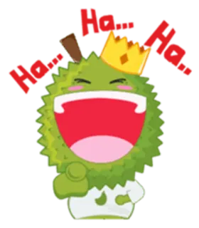 😂 Ha.. Ha.. Ha.. Durian, Owoc, Śmiech, Król, Kreskówka, Szczęśliwy telegram sticker