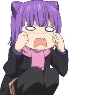 😭 anime, sticker, cartoon, purple hair, crying, embarrassed telegram sticker