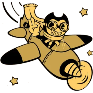 ✈️ Bendy Bendy and the Ink Machine desenho animado, avião, personagem, vintage, piloto telegram sticker