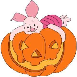 😊 Piglet Winnie the Pooh Ferkel, Halloween, Kürbis, Disney, Cartoon, Niedlich telegram sticker