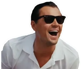 😂 Leonardo DiCaprio The Wolf of Wall Street leonardo dicaprio, le loup de wall street, rire, acteur, lunettes de soleil whatsapp sticker