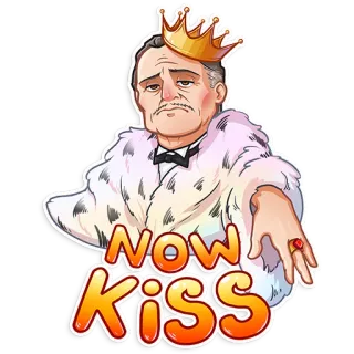 👑 NOW KISS kiss, king, crown, fur coat, request whatsapp sticker