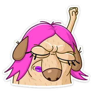 💪 stiker, kartun, lucu, humor, karakter, rambut merah muda whatsapp sticker