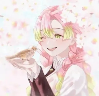 💕 Mitsuri Kanroji Demon Slayer anime, demon slayer, mitsuri kanroji, pink hair, cute, bird telegram sticker