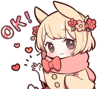 🆗 OK! 可爱, 动漫, 好的, 批准, 爱心, 卡哇伊 telegram sticker