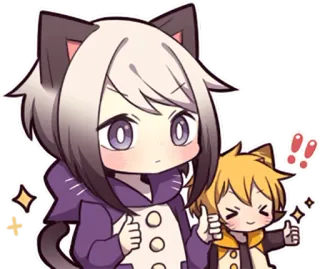 👍 chat, animé, pouce levé, kawaii, mignon, autocollant, dessin animé whatsapp sticker
