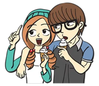 🍦 pareja, helado, dibujos animados, gente, postre, feliz telegram sticker