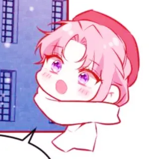 🛍 Аниме, Чиби, Милый, Розовые волосы, Зима, Шарф, Мультфильм telegram sticker