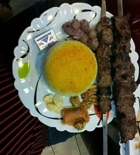 😋 food, rice, meat, kebab, nuts, plate, cuisine telegram sticker