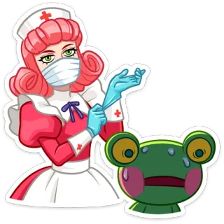 😳 enfermera, médico, dibujos animados, rana, pegatina, lindo, mascarilla whatsapp sticker
