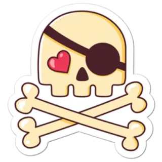 💀 calavera, pirata, huesos, tiki, parche, corazón, mono whatsapp sticker