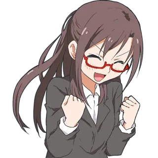 ✊ Anime, Funcionária de escritório, Animado/a, Feliz, Desenho animado, Mulher, Óculos telegram sticker