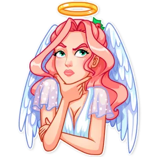 🤔 angel, halo, wings, woman, pink hair, thinking telegram sticker