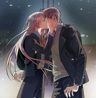 👩‍❤️‍💋‍👨 kiss, romance, couple, school uniform, anime, manga telegram sticker