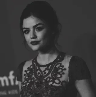 🥀 Lucy Hale actress, celebrity, portrait, woman, black and white telegram sticker