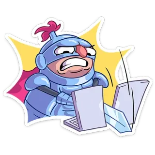 😡 cavaliere, computer, spada, armatura, cartone animato, frustrazione, tecnologia, digitale telegram sticker