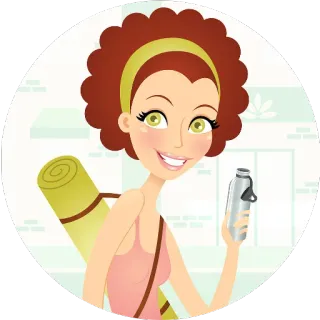 😀 femme, yoga, fitness, bouteille d'eau, exercice, dessin animé, illustration telegram sticker