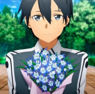 💐 Kirito Sword Art Online Anime, Kirito, Sword Art Online, Fiori, Bouquet, Personaggio maschile telegram sticker