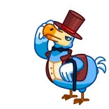 👋 Dodo, Vogel, Gentleman, Cartoon, Hoed, Wandelstok, Vintage telegram sticker