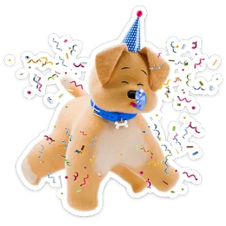 🥳 개, 강아지, 파티, 축하, 종이 조각, 귀여운, 파티 모자 telegram sticker