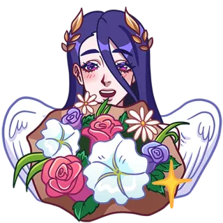 💐 애니메이션, 소녀, 꽃, 천사, 판타지, 캐릭터, 귀여운 telegram sticker