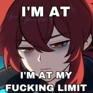 😶 Diluc Genshin Impact I'M AT
I'M AT MY
FUCKING LIMIT anime, game, exhausted, frustrated telegram sticker