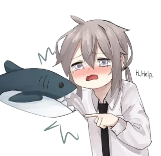 🥲 anime, shark, crying, sad, boy telegram sticker