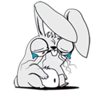 😔 królik, smutny, płaczący, kreskówka, łzy, zajączek, przygnębiony telegram sticker