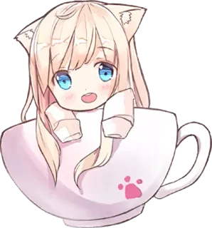 😄 Anime, Fille chat, Kawaii, Mignon, Tasse, Oreilles de chat whatsapp sticker