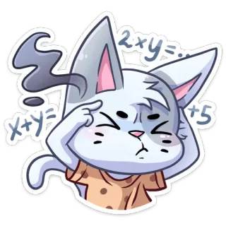 🤯 x+y=... 2+y=+5 kat, denken, wiskunde, vergelijkingen, cartoon, sticker telegram sticker