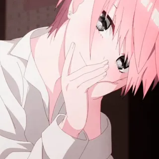 🦊 Anime, Pelo rosa, Triste, Expresión, Ilustración, Chica telegram sticker