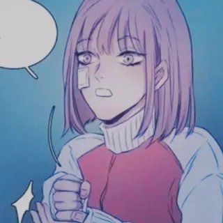 🍧 ragazza anime, capelli viola, preoccupata, ferita, benda, cartone animato, illustrazione telegram sticker