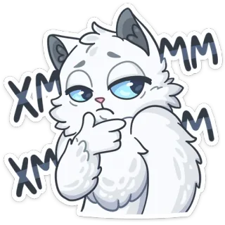 🤔 XMM cat, animal, cute, thinking, white, cartoon telegram sticker