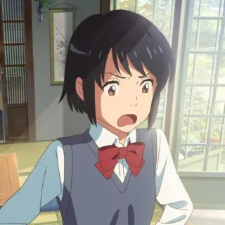 🍣 Mitsuha Miyamizu Your Name Anime, Fille, Uniforme scolaire, Inquiète, Mitsuha Miyamizu, Your Name telegram sticker