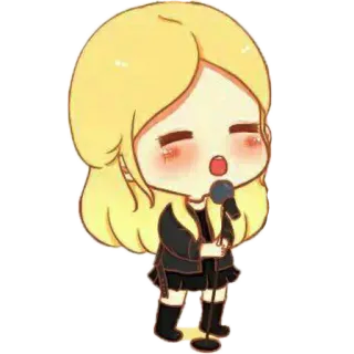 🎤 мультфильм, певец, микрофон, блондинка, чиби, каваи, милый telegram sticker