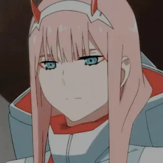 🌷 Zero Two Darling in the Franxx Anime, Zero Two, Darling in the Franxx, cabelo rosa, chifres, personagem, Mangá telegram sticker
